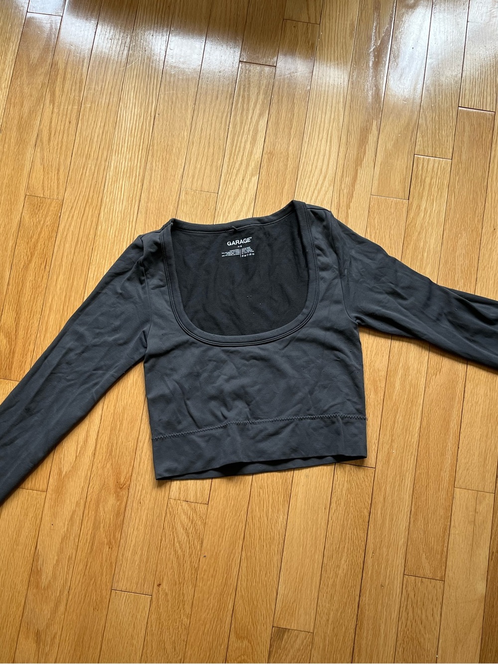 Garage Dark Gray Long Sleeve Cropped Scoop-Neck Top